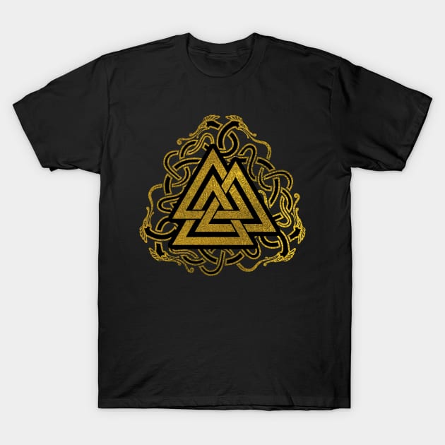 Gold Valknut Symbol T-Shirt by Nartissima